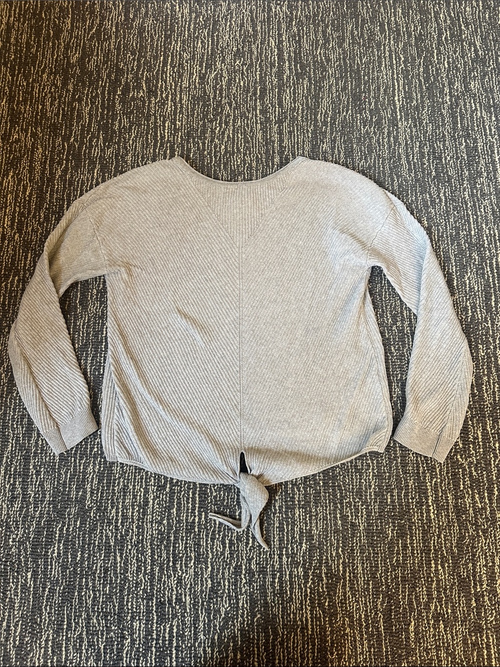 Lucky Brand Light Gray Tie-Front Ribbed Scoop Neck Sweater